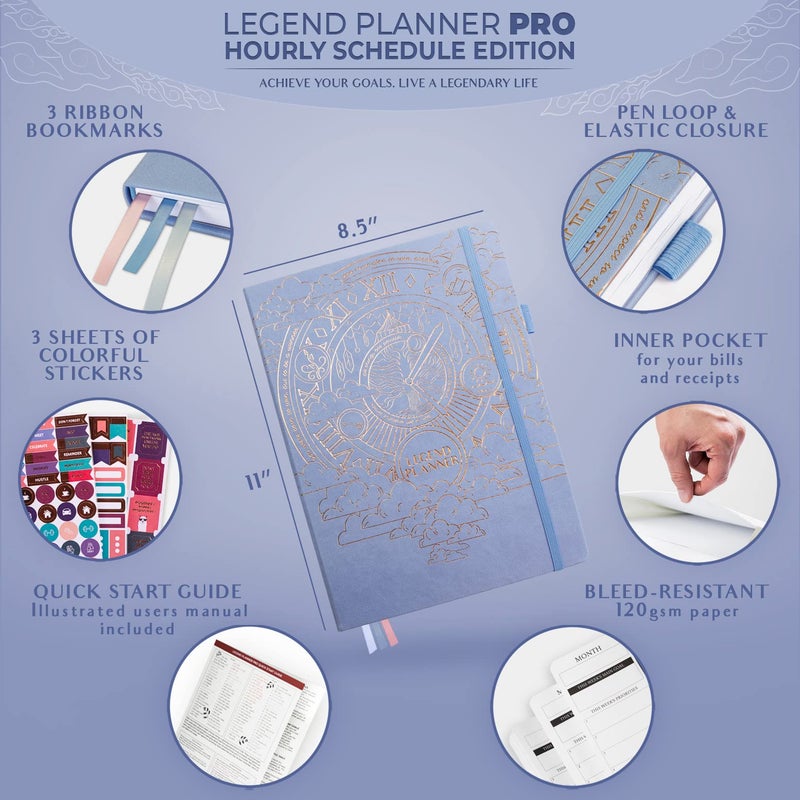 Legend Planner PRO Hourly Schedule - Weekly & Daily Organizer with Time Slots. Appointment Book Journal for Work & Personal, A4 (Periwinkle) - Image 2
